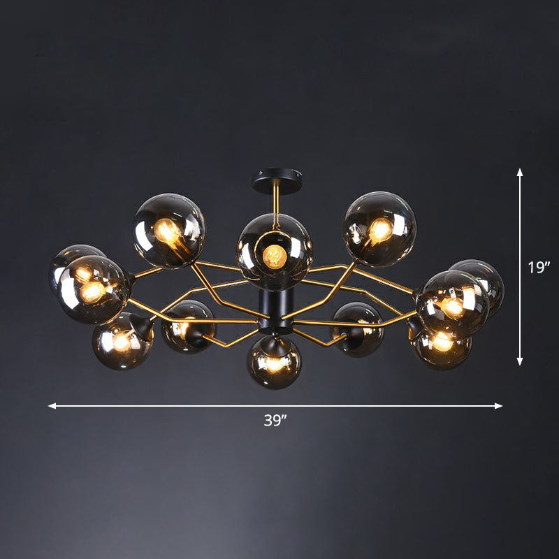 Postmodern Molecule Chandelier Light Glass Living Room Ceiling Suspension Lamp in Black-Brass 6 Smoke Gray Clearhalo 'Ceiling Lights' 'Chandeliers' 'Clear' 'Industrial' 'Modern Chandeliers' 'Modern' 'Tiffany' 'Traditional Chandeliers' Lighting' 2269210