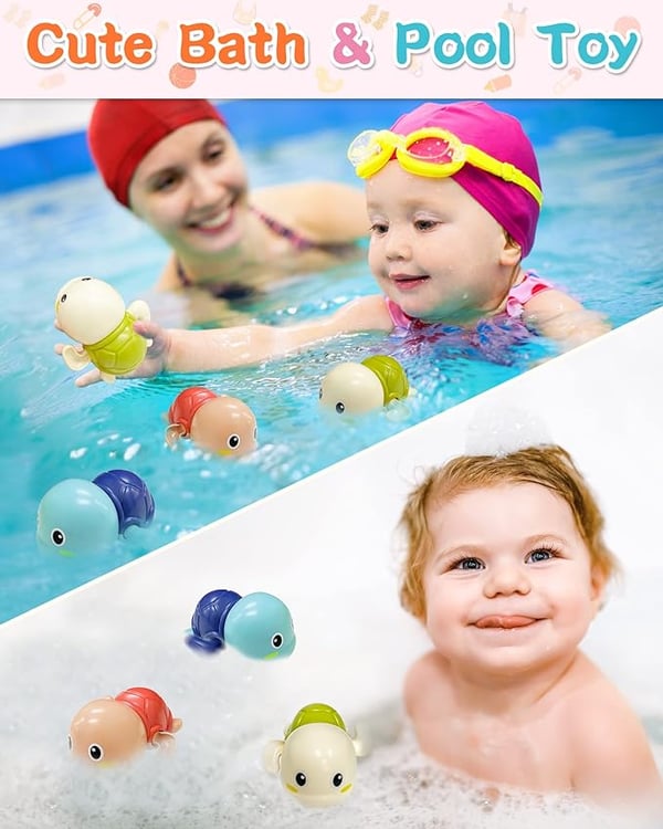 Set of 6 Wind-Up Turtle Bath Toys for Swimming Fun