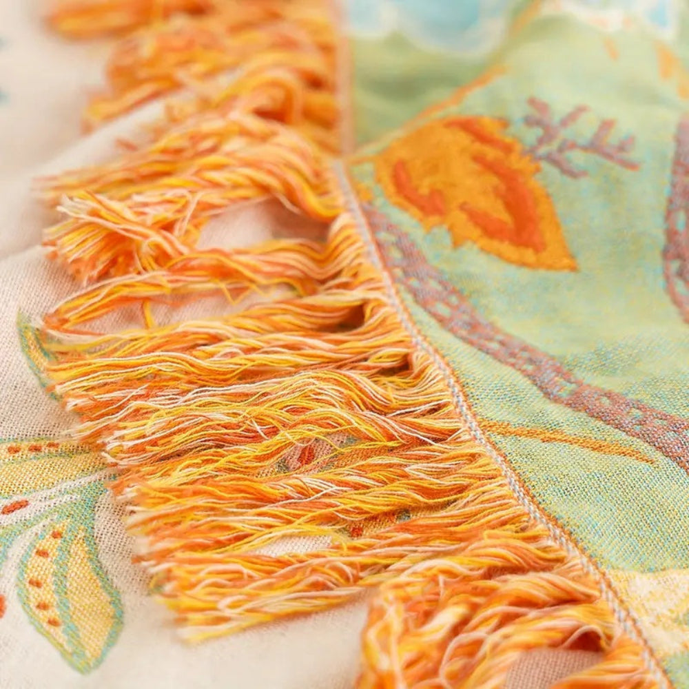 Melara — Soft Cotton Boho Floral Throw Blanket with Fringed Edges