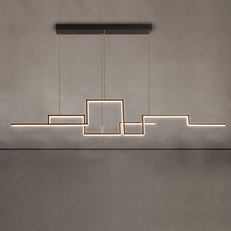 Line Art Black Metal Hanging Lamp - Simplicity LED Island Lighting Fixture for Dining Room 39.5" 47" 59"