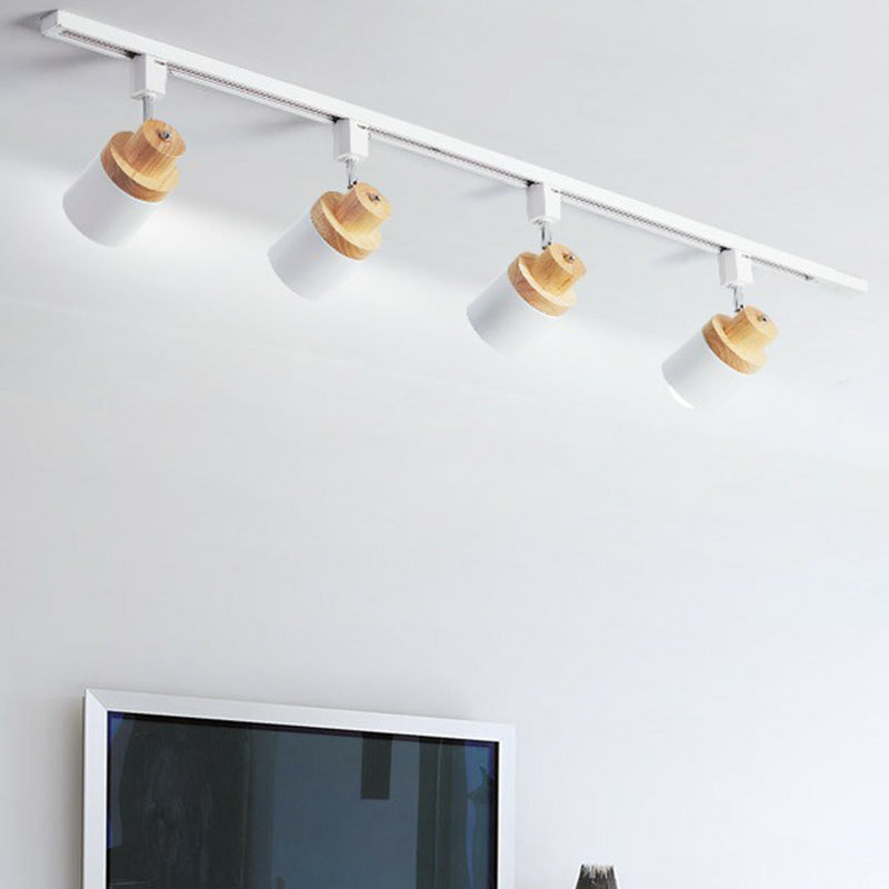 Taavita Semi-Flush Mount Metal Spotlight with Wood Decoration for Bedroom - Cylindrical Track Light