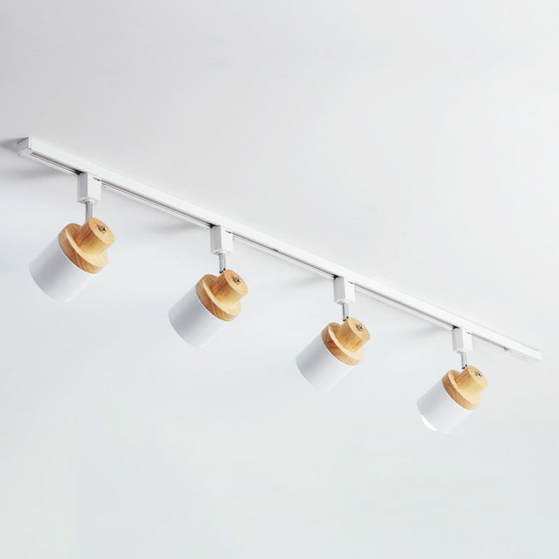 Nordic Cylindrical Flush Mount Spotlight Metal Bedroom Semi Flush Track Light with Wood Deco Clearhalo 'Ceiling Lights' 'Close To Ceiling Lights' 'Close to ceiling' 'Semi-flushmount' Lighting' 2311464