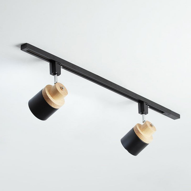 Nordic Cylindrical Flush Mount Spotlight Metal Bedroom Semi Flush Track Light with Wood Deco 5 White Clearhalo 'Ceiling Lights' 'Close To Ceiling Lights' 'Close to ceiling' 'Semi-flushmount' Lighting' 2311472