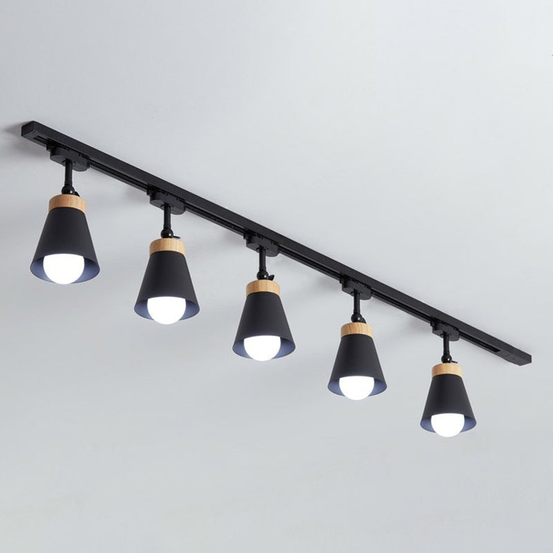 Living Room Semi Flush Mount Lamp Nordic Style Spotlight Track Light with Cone Metal Shade 4 White Clearhalo 'Ceiling Lights' 'Close To Ceiling Lights' 'Close to ceiling' 'Semi-flushmount' Lighting' 2312064