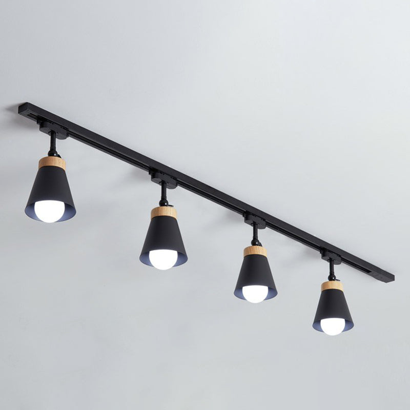 Living Room Semi Flush Mount Lamp Nordic Style Spotlight Track Light with Cone Metal Shade 3 Black Clearhalo 'Ceiling Lights' 'Close To Ceiling Lights' 'Close to ceiling' 'Semi-flushmount' Lighting' 2312065