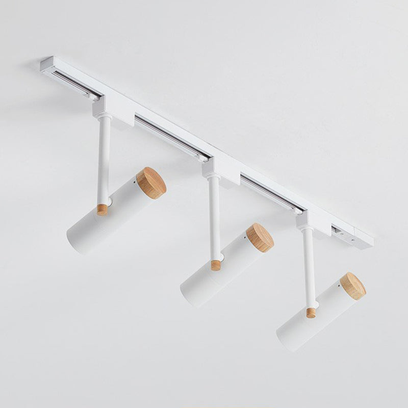Nordic Tubular Semi Flush Mount Spotlight Metallic Living Room Track Light with Wood Cap 2 White Clearhalo 'Ceiling Lights' 'Close To Ceiling Lights' 'Close to ceiling' 'Semi-flushmount' Lighting' 2312084