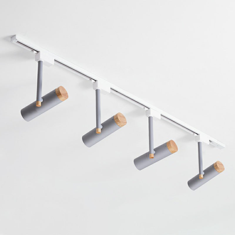 Nordic Tubular Semi Flush Mount Spotlight Metallic Living Room Track Light with Wood Cap 2 Black Clearhalo 'Ceiling Lights' 'Close To Ceiling Lights' 'Close to ceiling' 'Semi-flushmount' Lighting' 2312095