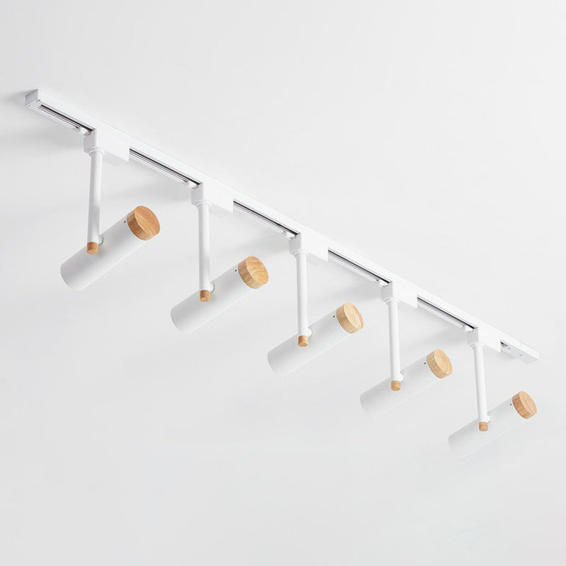 Nordic Tubular Semi Flush Mount Spotlight Metallic Living Room Track Light with Wood Cap 2 Grey Clearhalo 'Ceiling Lights' 'Close To Ceiling Lights' 'Close to ceiling' 'Semi-flushmount' Lighting' 2312091