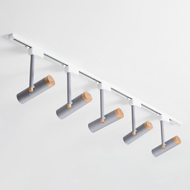 Nordic Tubular Semi Flush Mount Spotlight Metallic Living Room Track Light with Wood Cap 4 Grey Clearhalo 'Ceiling Lights' 'Close To Ceiling Lights' 'Close to ceiling' 'Semi-flushmount' Lighting' 2312086