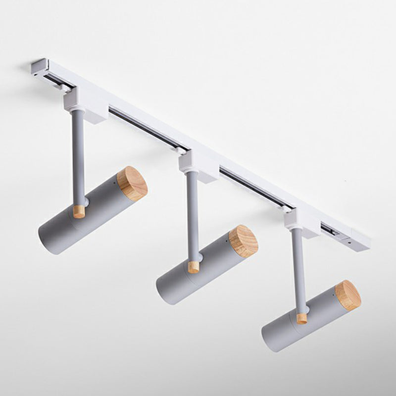 Nordic Tubular Semi Flush Mount Spotlight Metallic Living Room Track Light with Wood Cap 4 Black Clearhalo 'Ceiling Lights' 'Close To Ceiling Lights' 'Close to ceiling' 'Semi-flushmount' Lighting' 2312093