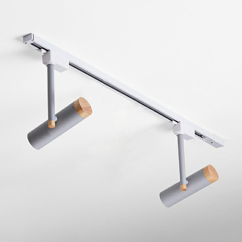 Nordic Tubular Semi Flush Mount Spotlight Metallic Living Room Track Light with Wood Cap 3 White Clearhalo 'Ceiling Lights' 'Close To Ceiling Lights' 'Close to ceiling' 'Semi-flushmount' Lighting' 2312082