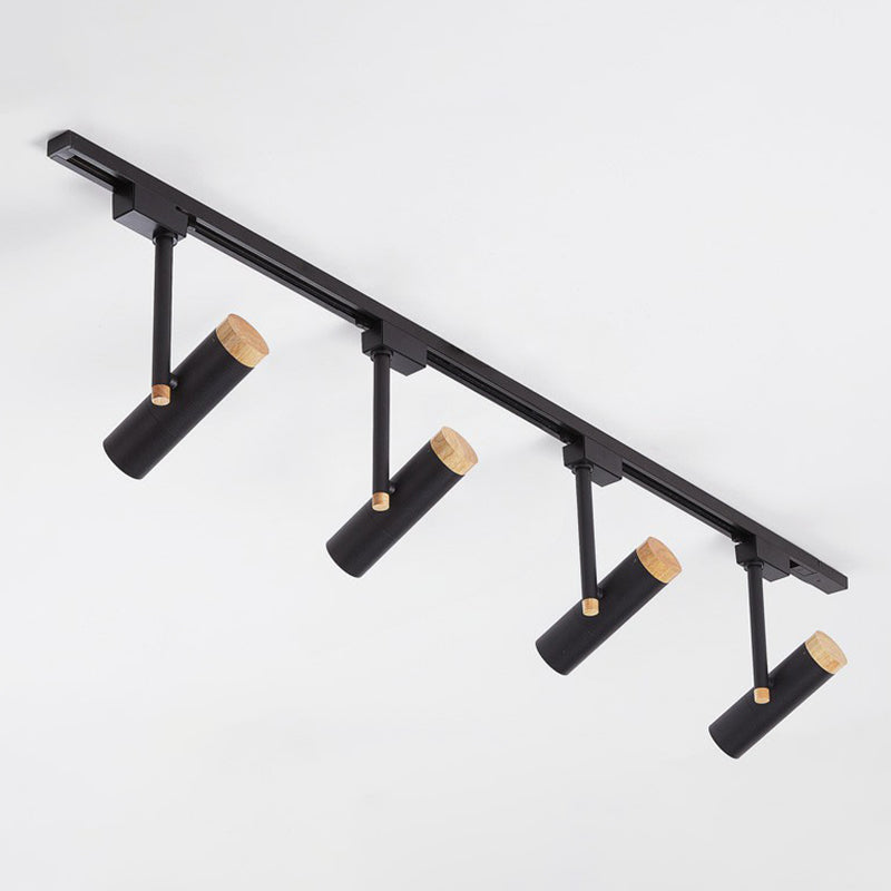 Nordic Tubular Semi Flush Mount Spotlight Metallic Living Room Track Light with Wood Cap 5 Black Clearhalo 'Ceiling Lights' 'Close To Ceiling Lights' 'Close to ceiling' 'Semi-flushmount' Lighting' 2312092