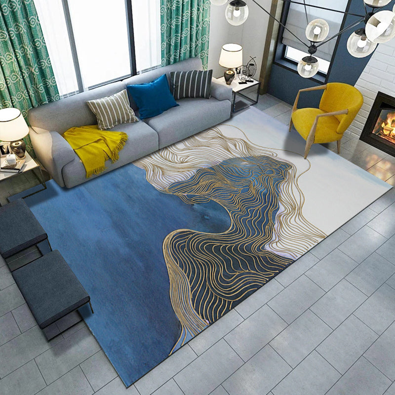 Taavita Artistic Geometric Abstract Line Multicolor Modern Rug Carpet Synthetics Anti-Slip Backing Pet-Friendly for Great Room