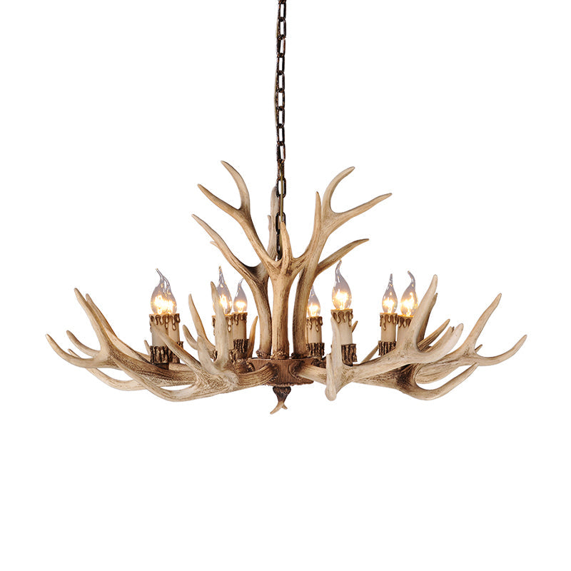 Taavita Light Brown Hanging Chandelier Deer Antler 8 Bulbs Traditional Pendant Light for Dining Room with Size Options 25 Inches & Higher and Widths 39"