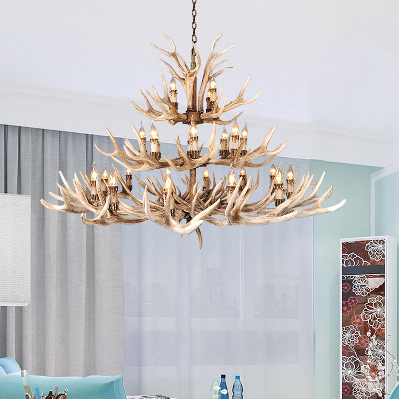 Taavita Light Brown Hanging Chandelier Deer Antler 8 Bulbs Traditional Pendant Light for Dining Room with Size Options 25 Inches & Higher and Widths 39"