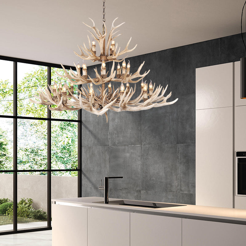 Taavita Light Brown Hanging Chandelier Deer Antler 8 Bulbs Traditional Pendant Light for Dining Room with Size Options 25 Inches & Higher and Widths 39"