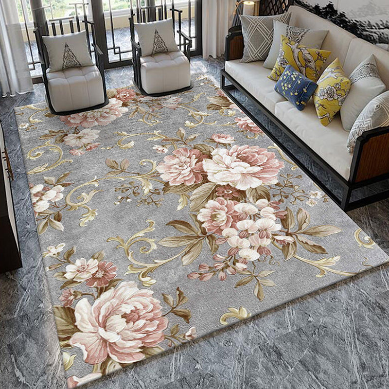 Multi-Color Plant Print Formal Living Room Rug Indoor Rug with Polypropylene Anti-Slip Backing - Pet-Friendly Carpet