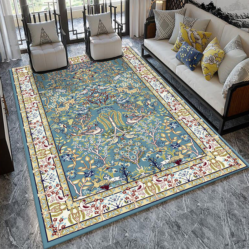 Multi-Color Plant Print Formal Living Room Rug Indoor Rug with Polypropylene Anti-Slip Backing - Pet-Friendly Carpet