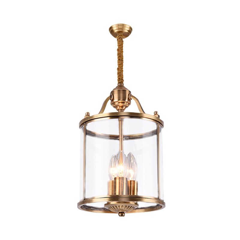 8"/18" Wide Cylindrical Chandelier Lighting Clear Glass Brass 3/5 Bulbs Hanging Ceiling Light