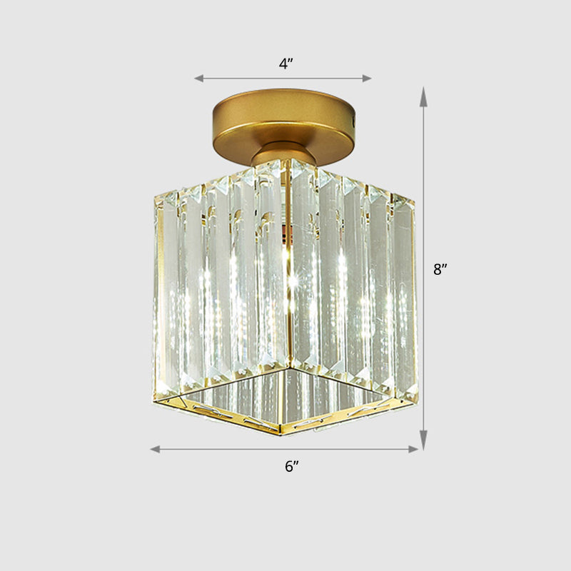 Taavita Prismatic Crystal Geometric Ceiling Lamp Minimalist Semi Flush Light for Aisle 1 Bulb Brass Finish