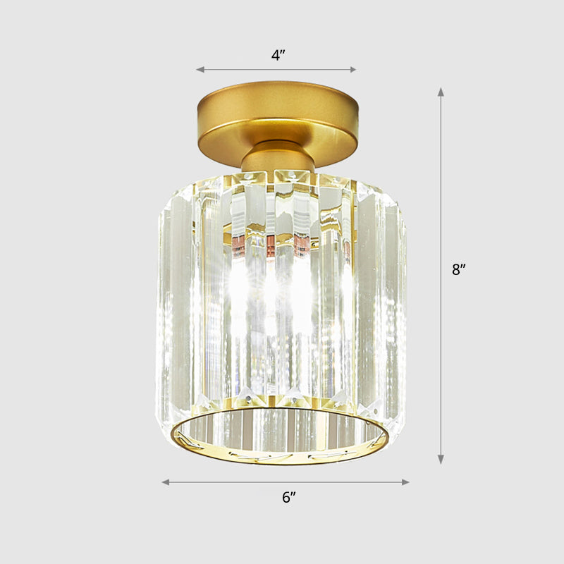 Clear Prismatic Crystal Geometric Ceiling Lamp Minimalist 1 Bulb Brass Finish Semi Flush Light for Aisle Clearhalo 'Ceiling Lights' 'Close To Ceiling Lights' 'Close to ceiling' 'Semi-flushmount' Lighting' 2336282