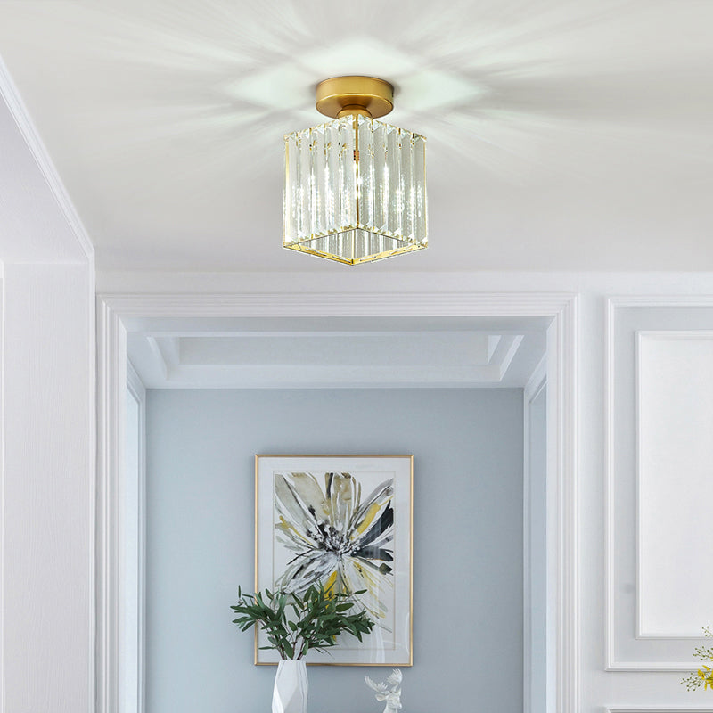 Taavita Prismatic Crystal Geometric Ceiling Lamp Minimalist Semi Flush Light for Aisle 1 Bulb Brass Finish