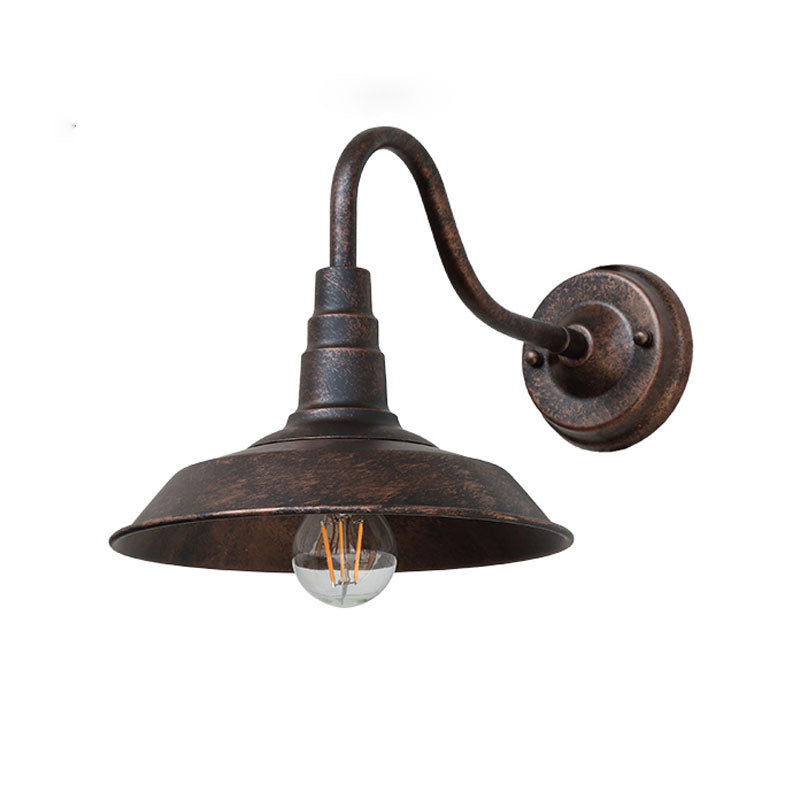 Taavita 1-Bulb Swan Neck Wall Lamp Industrial Metal Wall Mount Light with Barn Shade for Outdoor Use - Black Coffee, 110V-240V, LED/Bulb/Fluorescent, Height 10”-14”, Width 10”-14”, Depth 16”-18”, E26/E27 Base