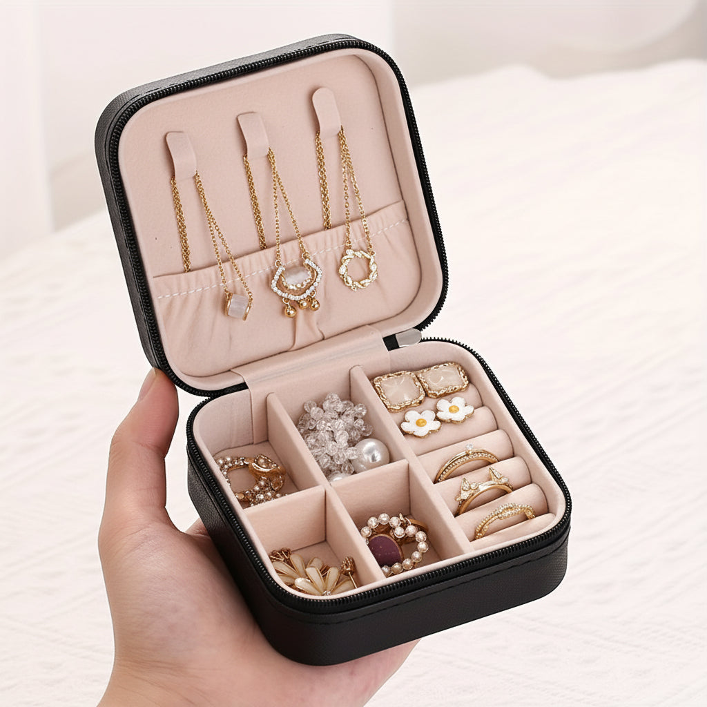 Compact Jewelry Travel Case with Secure Zipper for Easy Storage