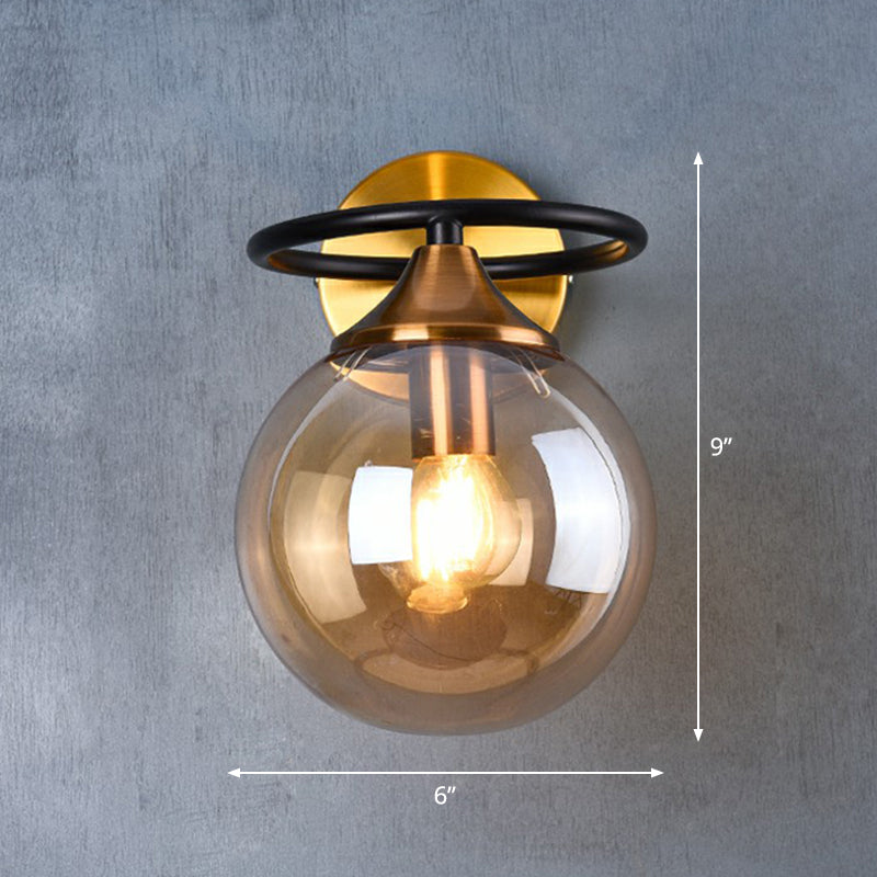 Postmodern Style Ball Wall Light Fixture Glass 1-Light Bedroom Wall Sconce Light in Brass Clearhalo 'Cast Iron' 'Glass' 'Industrial' 'Modern wall lights' 'Modern' 'Tiffany' 'Traditional wall lights' 'Wall Lamps & Sconces' 'Wall Lights' Lighting' 2353444