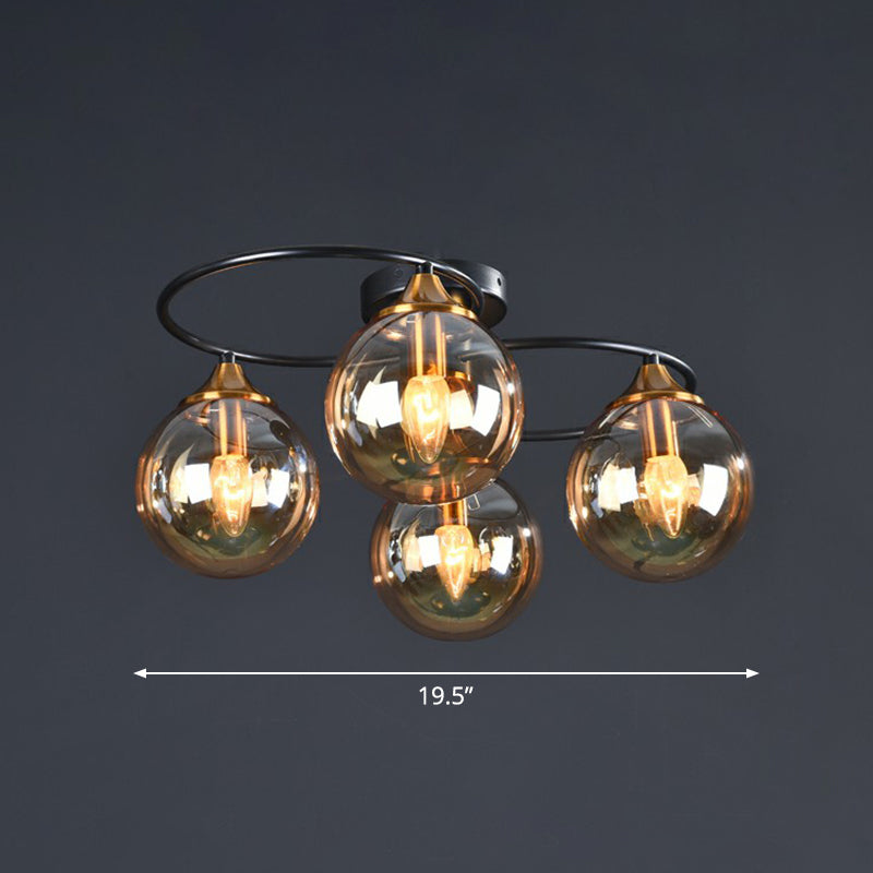 Taavita Semi Flush Chandelier Black and Brass Ball Ceiling Light with Glass Shade - Modern Metal Fixture in Amber Smoke Gray, 4/6/8 Lights, No Bulb Included, E12/E14 Base, 110V-120V/220V-240V, 19 to 20 Inch & Above Sizes