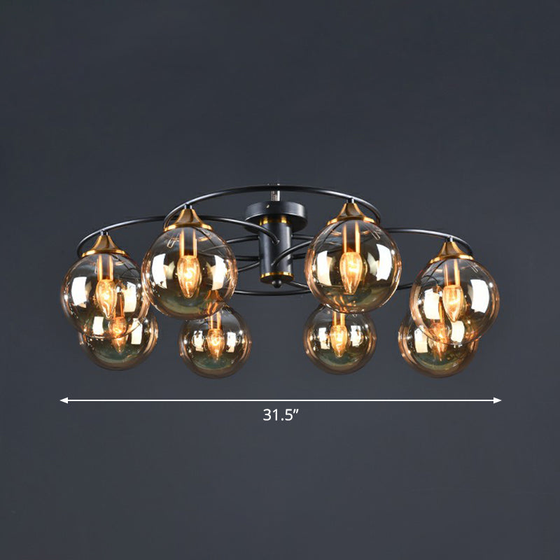 Postmodern Semi Flush Chandelier Black and Brass Ball Ceiling Light with Glass Shade Clearhalo 'Ceiling Lights' 'Close To Ceiling Lights' 'Close to ceiling' 'Semi-flushmount' Lighting' 2354000