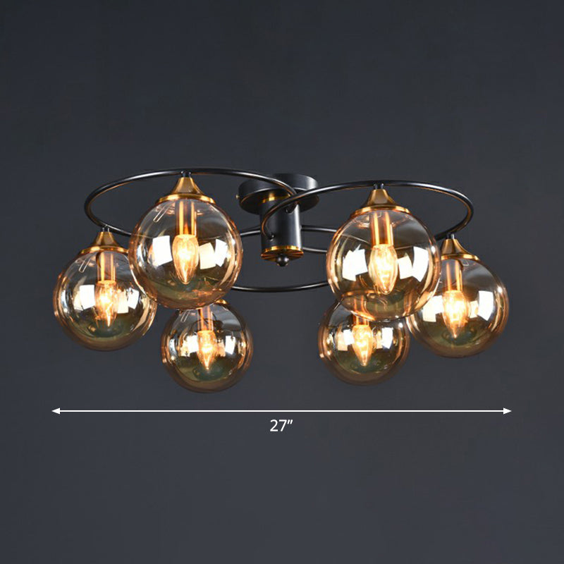 Postmodern Semi Flush Chandelier Black and Brass Ball Ceiling Light with Glass Shade 8 Amber Clearhalo 'Ceiling Lights' 'Close To Ceiling Lights' 'Close to ceiling' 'Semi-flushmount' Lighting' 2353997