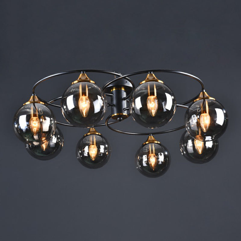 Taavita Semi Flush Chandelier Black and Brass Ball Ceiling Light with Glass Shade - Modern Metal Fixture in Amber Smoke Gray, 4/6/8 Lights, No Bulb Included, E12/E14 Base, 110V-120V/220V-240V, 19 to 20 Inch & Above Sizes