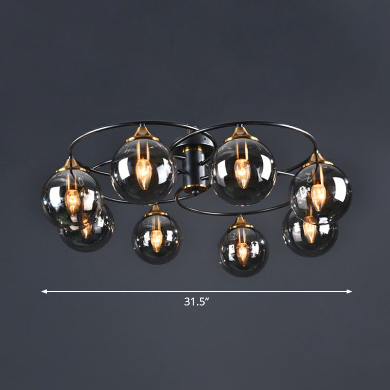 Postmodern Semi Flush Chandelier Black and Brass Ball Ceiling Light with Glass Shade Clearhalo 'Ceiling Lights' 'Close To Ceiling Lights' 'Close to ceiling' 'Semi-flushmount' Lighting' 2354002