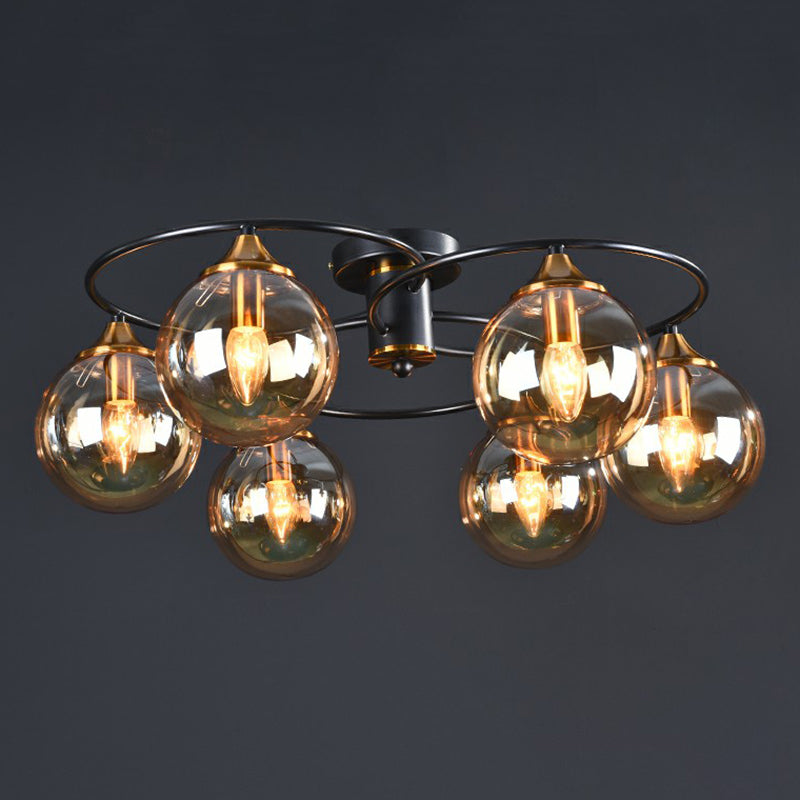 Taavita Semi Flush Chandelier Black and Brass Ball Ceiling Light with Glass Shade - Modern Metal Fixture in Amber Smoke Gray, 4/6/8 Lights, No Bulb Included, E12/E14 Base, 110V-120V/220V-240V, 19 to 20 Inch & Above Sizes