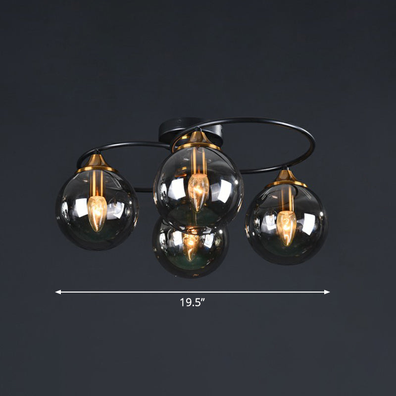 Postmodern Semi Flush Chandelier Black and Brass Ball Ceiling Light with Glass Shade 6 Smoke Gray Clearhalo 'Ceiling Lights' 'Close To Ceiling Lights' 'Close to ceiling' 'Semi-flushmount' Lighting' 2354001