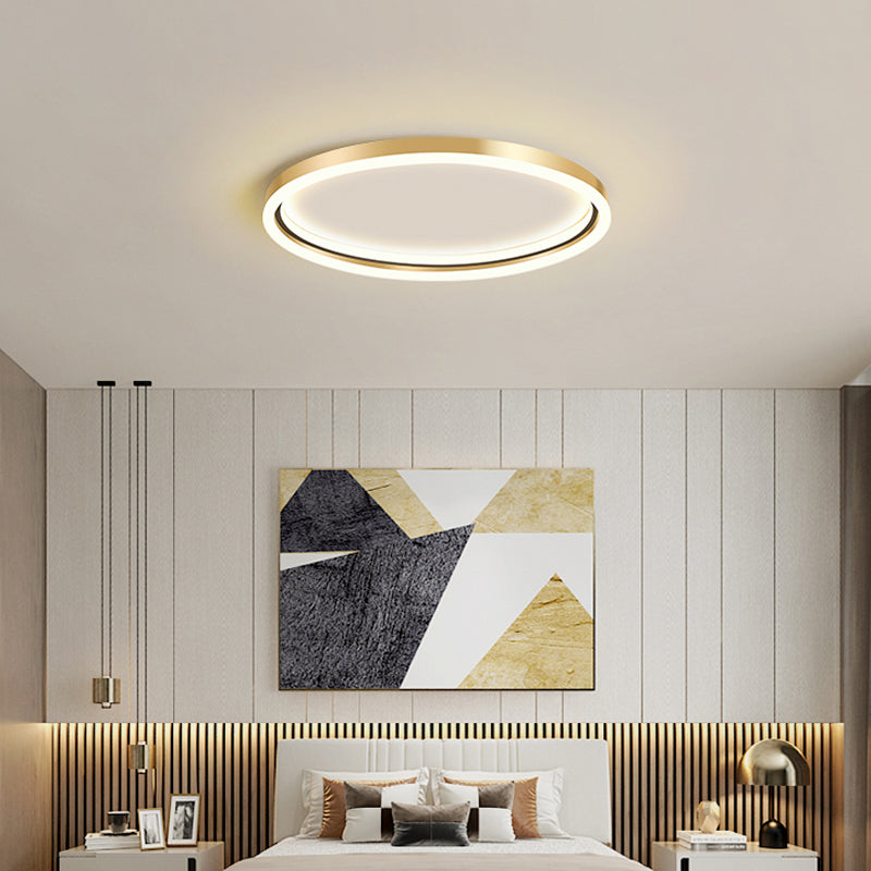 Taavita Aluminum Ring Ceiling Flush Mount Light with Simple Golden LED Flush Mounted Lamp for Bedroom