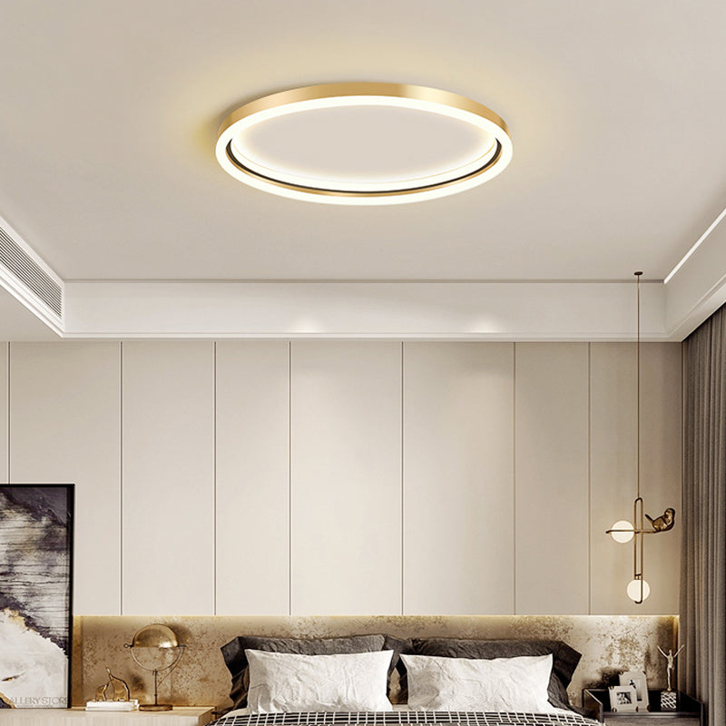 Taavita Aluminum Ring Ceiling Flush Mount Light with Simple Golden LED Flush Mounted Lamp for Bedroom