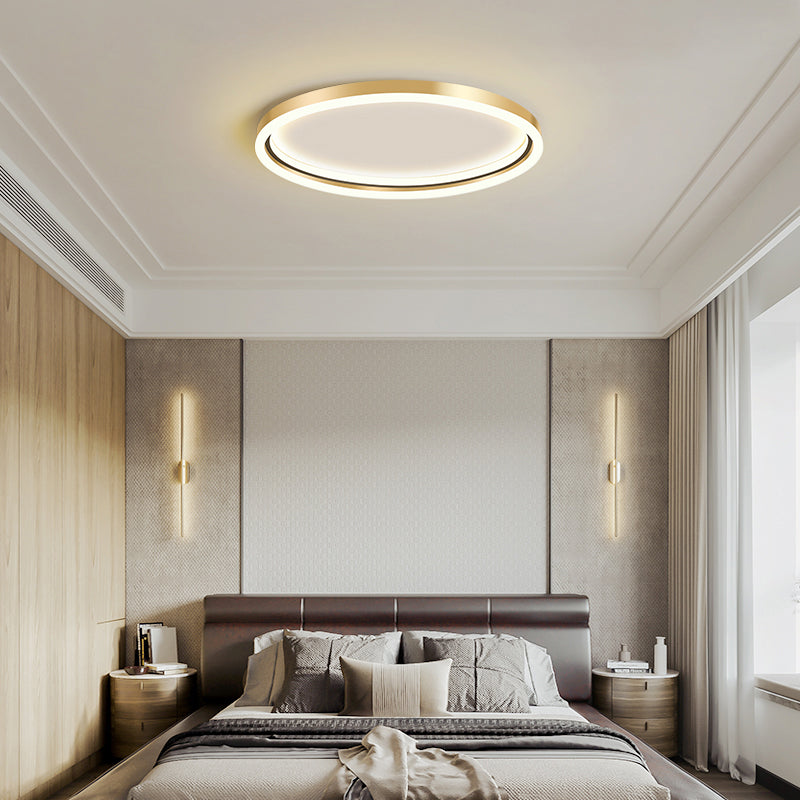 Taavita Aluminum Ring Ceiling Flush Mount Light with Simple Golden LED Flush Mounted Lamp for Bedroom