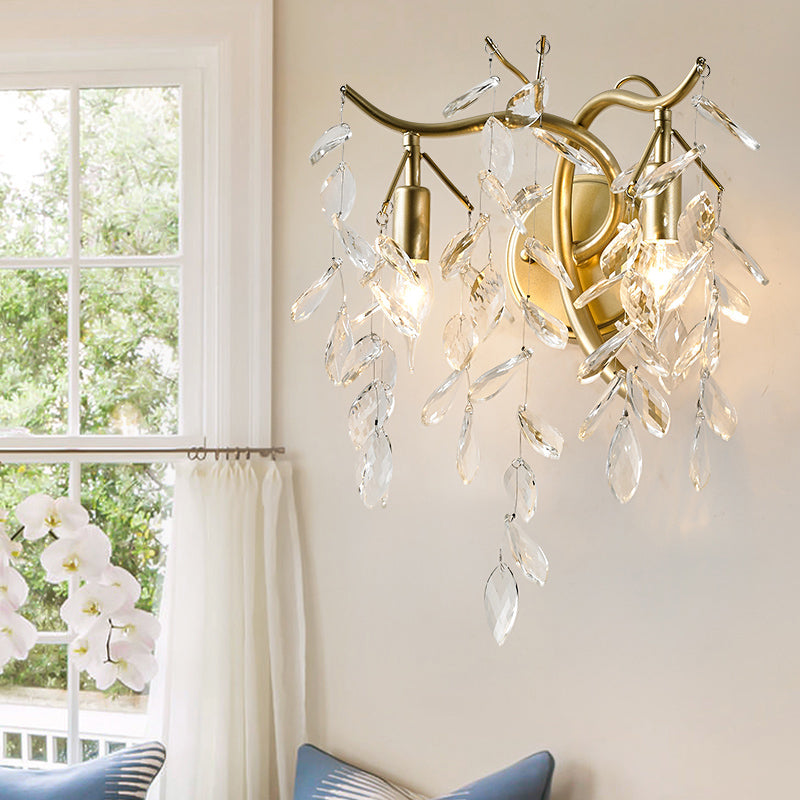 2-Light Traditional Taavita Foliage Wall Sconce K9 Crystal Wall Light Fixture for Bedroom