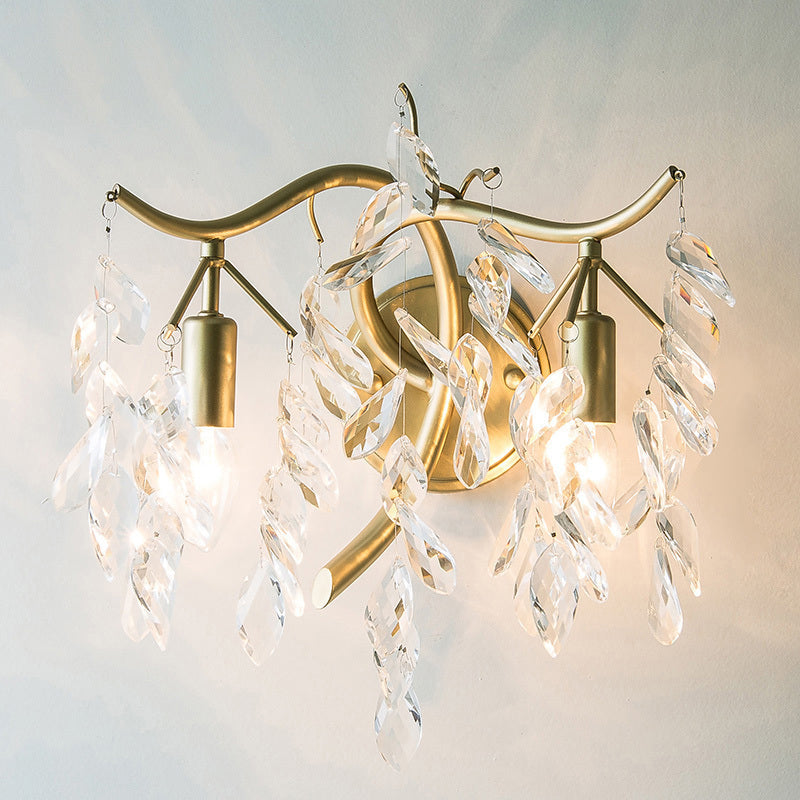 2-Light Traditional Taavita Foliage Wall Sconce K9 Crystal Wall Light Fixture for Bedroom