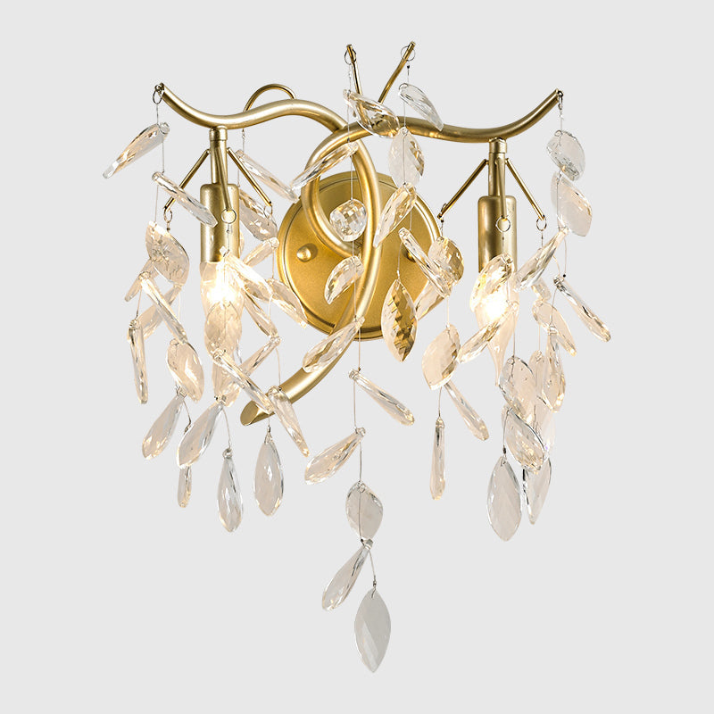 2-Light Traditional Taavita Foliage Wall Sconce K9 Crystal Wall Light Fixture for Bedroom