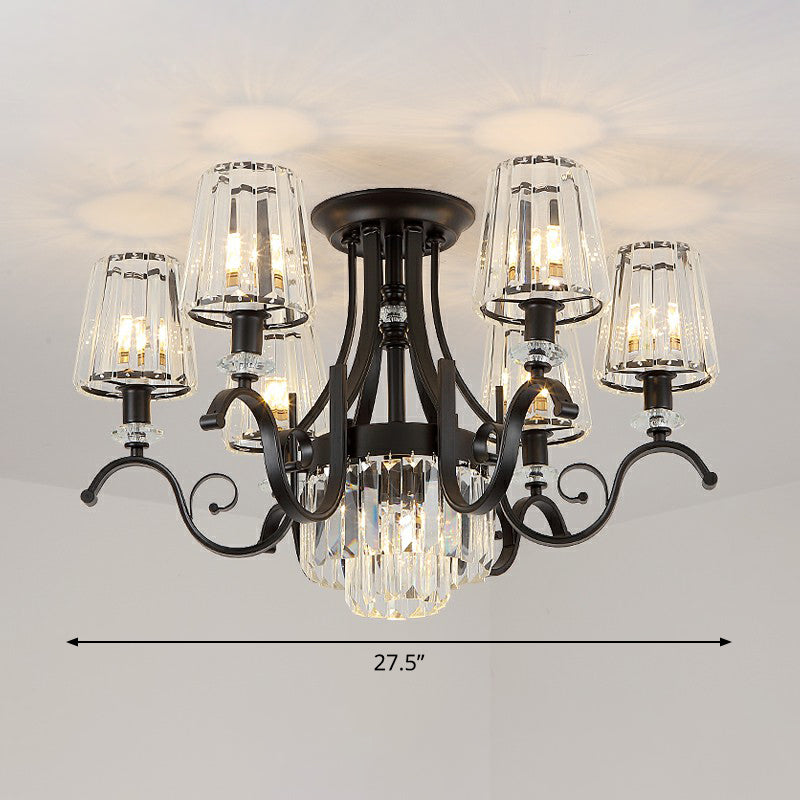 Crystal Conical Semi Flush Mount Lighting Vintage Living Room Ceiling Fixture in Black 9 Black Clearhalo 'Ceiling Lights' 'Close To Ceiling Lights' 'Close to ceiling' 'Semi-flushmount' Lighting' 2389704