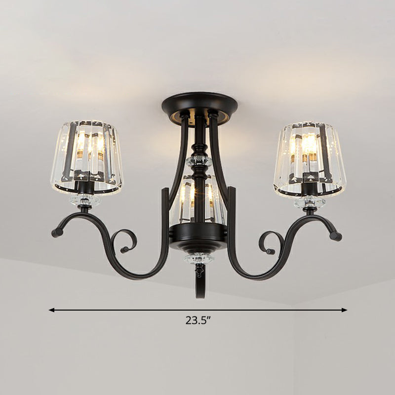 Taavita Conical Semi Flush Mount Lighting Vintage Ceiling Fixture in Black for Living Room