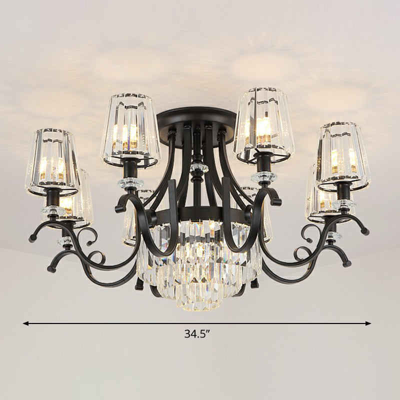 Crystal Conical Semi Flush Mount Lighting Vintage Living Room Ceiling Fixture in Black 13 Black Clearhalo 'Ceiling Lights' 'Close To Ceiling Lights' 'Close to ceiling' 'Semi-flushmount' Lighting' 2389707