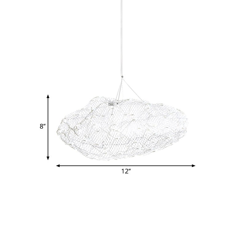 12"/16" W Modernist Metal Cloud Shaped Chandelier Light with Mesh Screen, Chrome Hanging Lamp, LED Warm/White Light