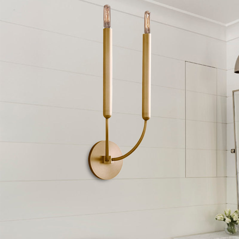 1/2 Bulbs Tube Wall Lamp Tradition Metal Sconce Light Fixture in Black/Brass for Dining Room Clearhalo 'Wall Lamps & Sconces' 'Wall Lights' Lighting' 239825