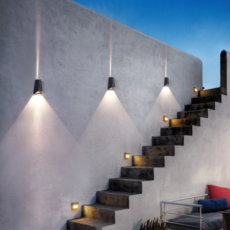 Pyramid Waterproof Outdoor Wall Lamp | IP65 Rated LED Exterior Lighting | Aluminum & Tempered Glass | Black, Gray, White | Warm & Cool White Options | Hardwired & Plug-in