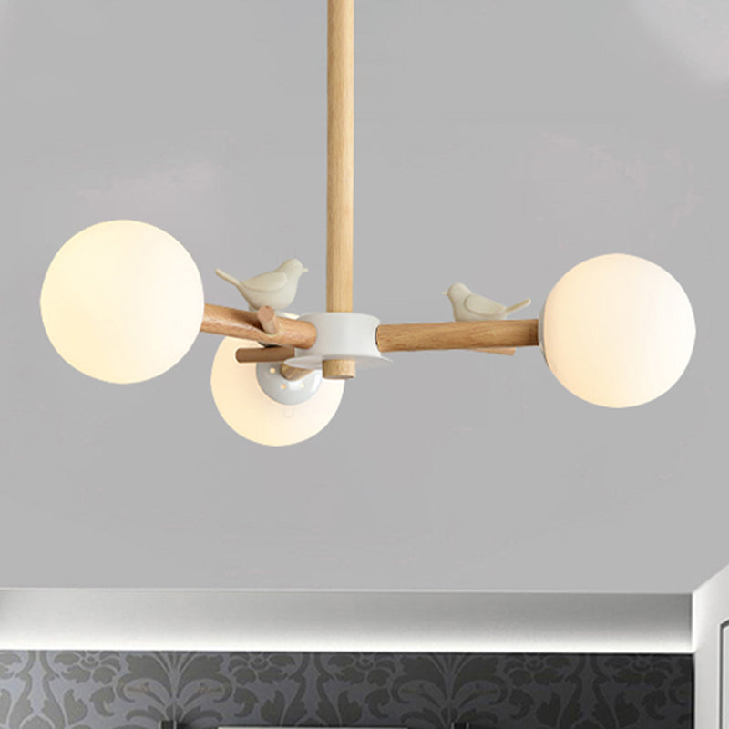 Taavita Shadow Bedroom Chandelier with Bird Wood Glass Modern Japanese Style Hanging Light in White