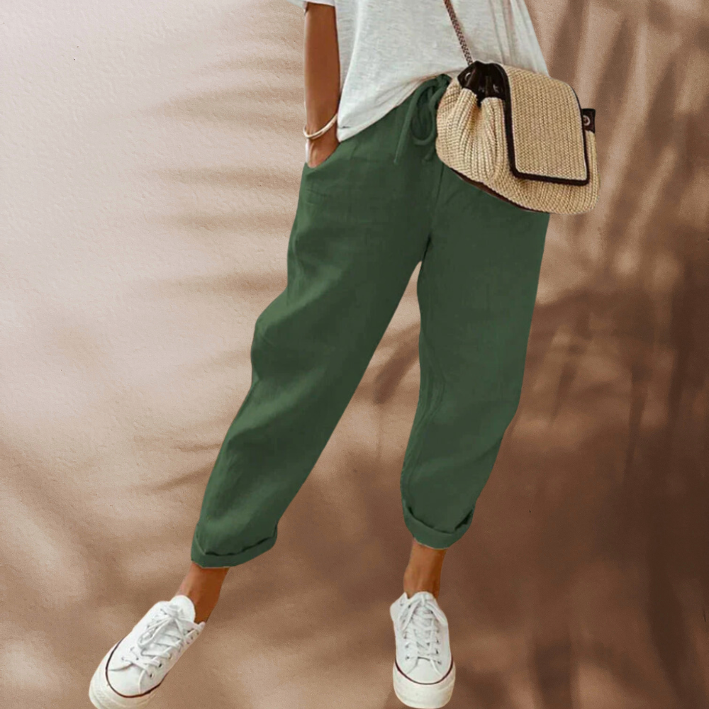 Women’s Linen Jogger Pants | Drawstring Waist & Cuffed Ankles | Breathable Fabric | Comfortable Fit
